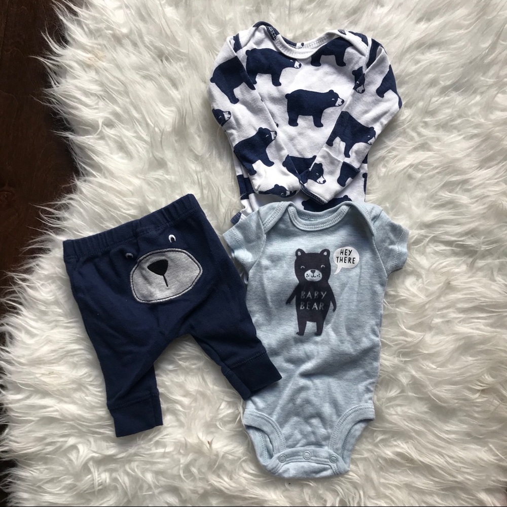 Set of 3 - baby bear bodysuit set